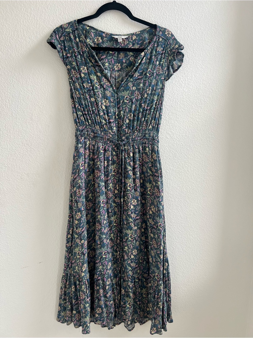 Lucky Brand Teal Floral Wrap-Style Midi Dress